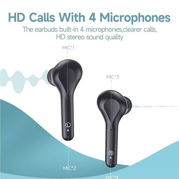 Wireless Earbuds Noise Cancelling 4 Mic Clear Call Bluetooth Headphones Wireless - Picture 2 of 6